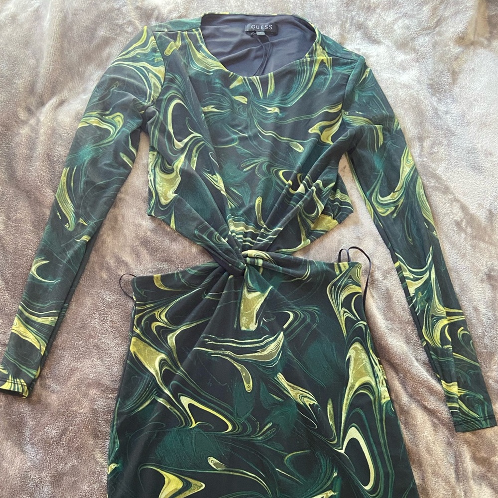 Guess Green Long Sleeve Wrap Dress